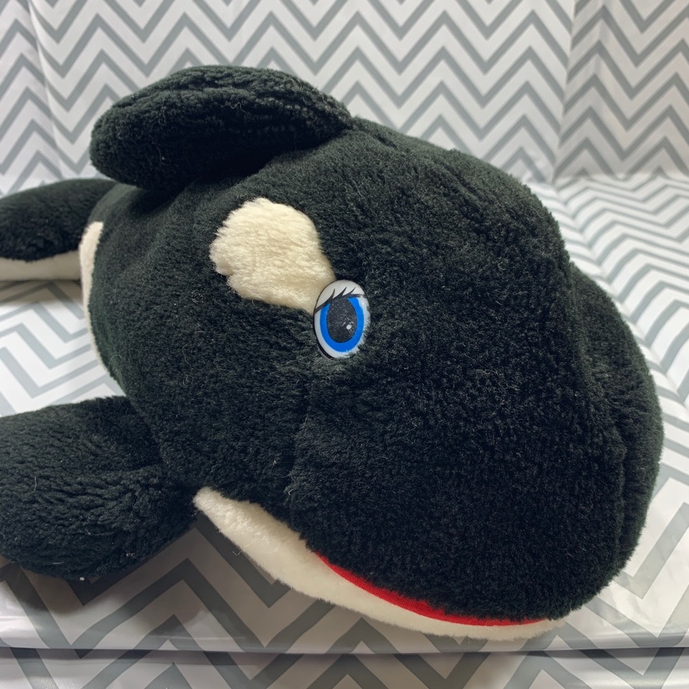 🟣2/$25 Vintage BJ Toy Stiff Plush Orca Whale 20”